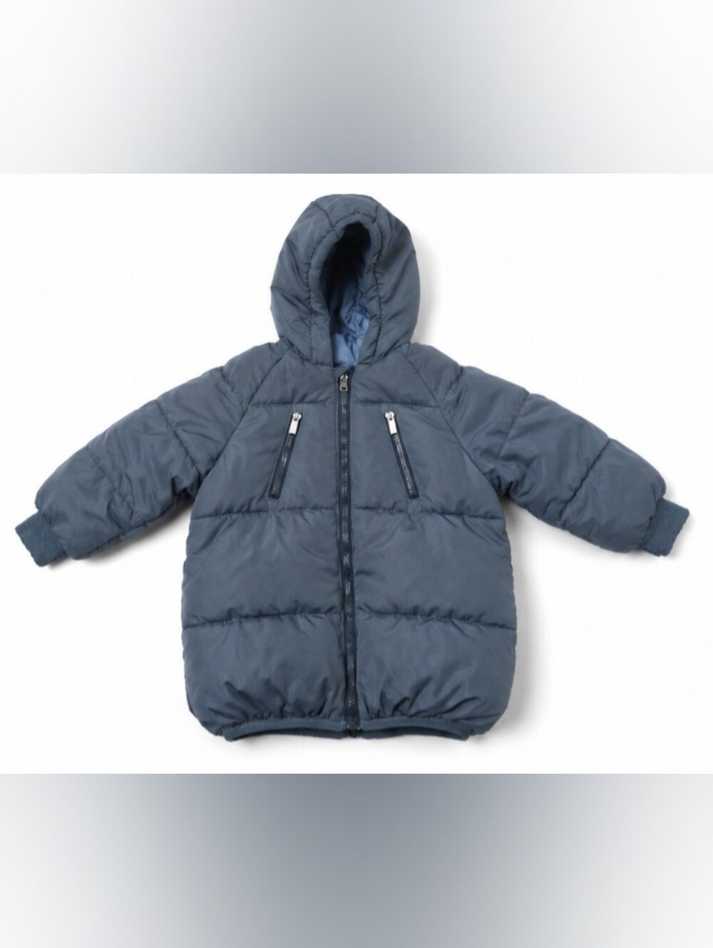Boy's Hooded Puffer Jacket - Slate Blue | Size 110 (approx. US 4T–5T)